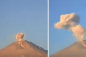 Columnas de humo se elevan desde el volcán Popocatépetl en México