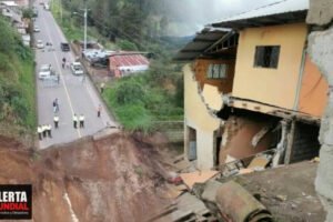 Hundimiento y enorme grieta arrasa casas y carretera en la provincia ecuatoriana de Bolívar