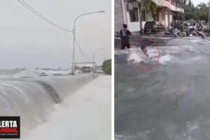 Al igual que un tsunami, cientos de trabajadores en Indonesia corrieron presas del pánico, muchas casas y automóviles se inundaron por la marea