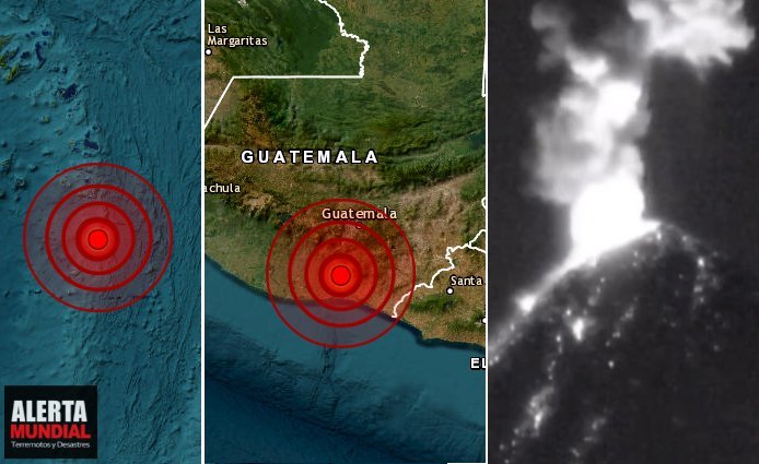 Noche de Terremotos y erupción volcánica (luego del sismo) Guatemala y Fiji pero no se emitió alerta de tsunami