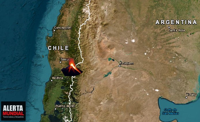 Volcán Villarrica de Chile amaneció con enorme columna de gas y vapor