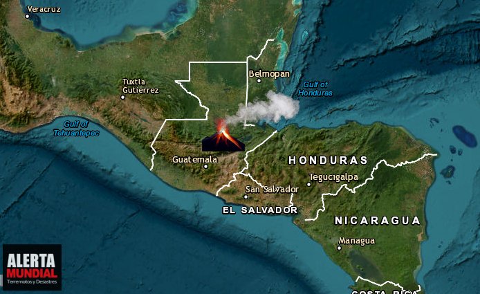 Alerta por erupción del Volcán de Fuego en Guatemala y posible riesgo de explosiones violentas