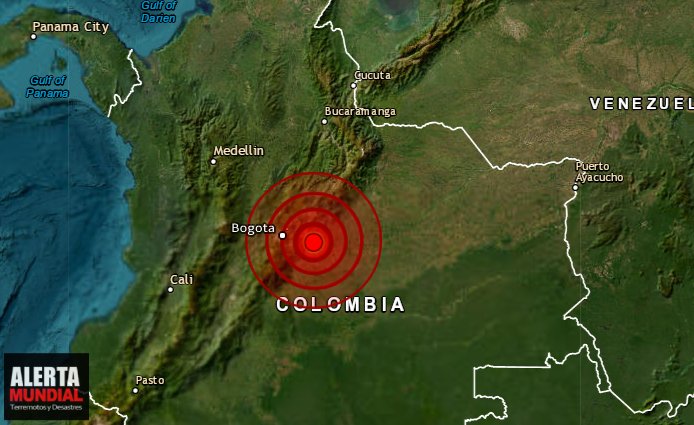 Potente sismo sacude Bogota, Colombia hace poco..